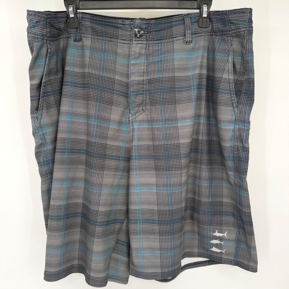 Fishworks Board Shorts Mens 38 Gray Plaid WS27 Quatro Stretch Fishing Shorts